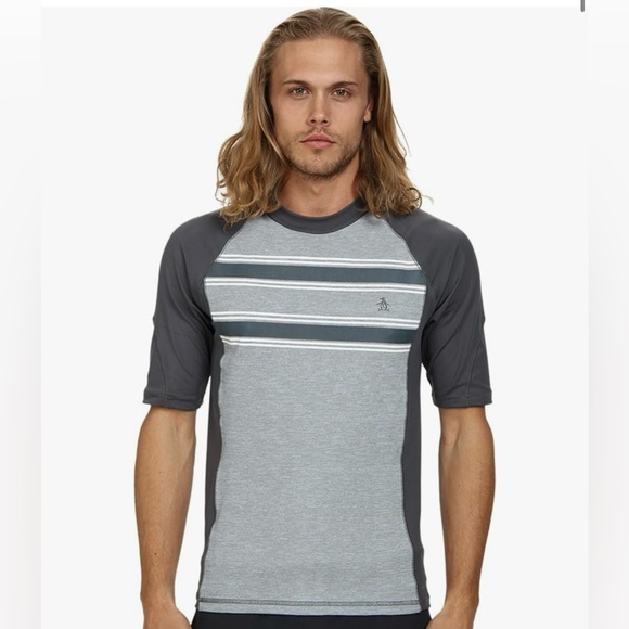 Original Penguin Mens Space Dye‎ Rashguard Swim Shirt UPF 50+ Medium Beach Surf - Picture 1 of 8